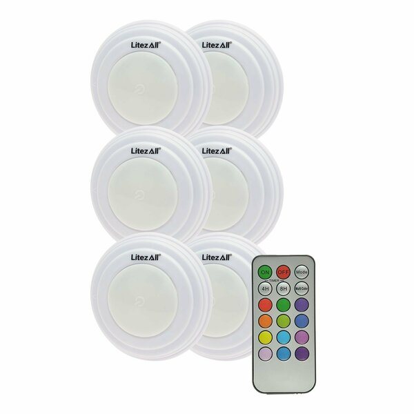 Promier Products RGB Remote Controlled Puck Light 6 Pack LA-RGBSMx6-3/12